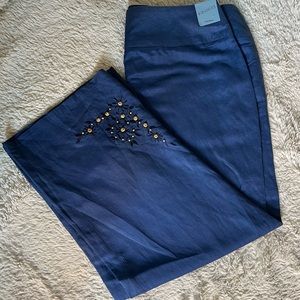 Tribal brand linen blend pants with small beads at the bottom